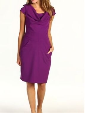 Calvin Klein Purple Draped Cowl Neck Cap Sleeve Sheath Dress 6 GUC